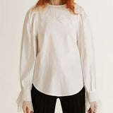 Peter Pan Collar Patchwork Sweet Shirt Blouse Women Solid Color Loose All-match Fashion Gentle Femme