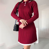 Fongt Women's Clothing 2025 Autumn New POLO Collar Splicing Short Skirt Fashion Set
