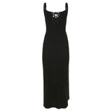 Fongt Cloth Forget French Sexy V-Neck Strap Sling Dress High Open Fork And Hip Long One-Step Skirt