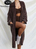 Winter Knitted Cardigan Pocket Oversized Sweater Women Warm Long Coat Brown Loose Jacket Vintage Casual Clothes 2020