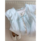 Aesthetic Front Tie Fake Two-piece Tee-Outfit