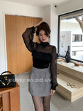 Fongt Xixi 2025 Autumn And Winter White Standard English Thousand Birds Ga �苞 High Waist Skirt A Word Short Skirt 85315
