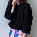 Chic Spring Retro Simple Round Collar Design Pleated Loose Versatile Bubble Sleeve Sleeve Shirt Jacket-Outfit