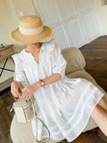 Fongt New White French Dress Holiday Style Bubble Sleeve Short Skirt Girl Fairy Korean Small Man