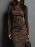 Fongt Retro High-Necked Dress In Autumn 2025 Solid Color With Low-Sleeved Dress