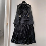 Fongt Dress Dress Women Autumn And Winter High-Grade Smense Diamond Lily Lightened Waist Temperament Velvet Dress 0646