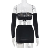 Sexy Slash Neck Off Shoulder Cut Out Mini Dress Women Backless Long Sleeve Bodycon Dresses 2021 Fall Black Goth Cute