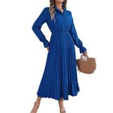 Shooting 2025 Autumn And Winter Leisure Collar Button Long Sleeves To Close The Waist 100 Folded Long Skirt Women's