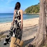Fongt Hanging Neck Dress Female Summer High Sense Loose Print Skirt Skirt-Outfit