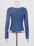 Fongt Long-Sleeved Women's Clothing In Autumn 2025 New Irregular Design Folding Button Repair Knitted Top Lady