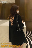 Sleeve T-shirts Women Solid Backless Chic Fashion Loose Leisure Oversize Sexy Cozy O-neck Tshirts Elegant Womens
