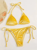Velvet Bikini 2022 Mujer Women Solid Pink Push Up Thong Swimsuit Cut Out Bandage Bathing Suit Micro Swimwear Beach