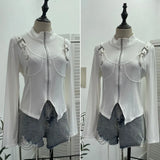 Real Shooting Irregular Zipper Collar Short Small Coat With Long Sleeves And Bottom Shirt