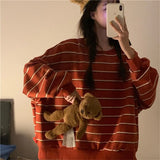 Autumn Oversized Hoodies Women Harajuku Long Sleeve Striped Sweatshirt Casual Loose Jumper Pullover