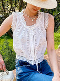 Fongt New White Embroidered Small Top Women's French Design Small Design Small Shirt Women's Sleeveless Waistcoat