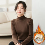 Modal Pullover Tops Women Casual Slim Thicken Fleece Lined Tshirt Korean Half Turtleneck Lambwool Fluff Tee Warm