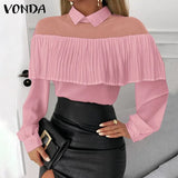 Patchwork Tops Autumn Women Tops Casual Long Sleeve Blouse 2020 VONDA OL Office Shirts Bohemian Tops Blusas