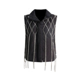 Fongt 2024 Niche Loose Vest Diamond Chain Trim Clip Cotton Sleeveless Jacket-Outfit