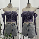Real Shoot Hottie Sexy Shoulder Bra Strap Chest Mat Blouse Long Sleeves Short-Sleeved Umbilly T-Shirt