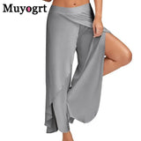 Wide Leg Pants Women Capris Solid Loose Bloomers Fitness Dance Wear Split Trousers Plus Size Pants Elastic