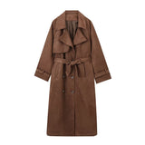 Fongt And Winter New Feeling Retro Brown Long Wind Coat Female Loose Casual Temperament Coat