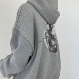 Vintage Moon Print Oversized Pullover Hoodie-Outfit