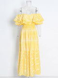 French Temperament High-End Dress 2025 Summer New Word Shoulder Lotus Leaf Side Waist Thin Dress Women