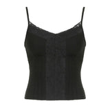 Girls Sexy Solid Color Tight Lace V-Collar Sling Top With Fashion Inside Pure Desire