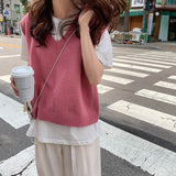 Knitted Solid Color Sleeveless Vest Sweaters 2023 Autumn and Winter Korean Style Womens Pullovers Womens Knitwear