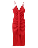 Fongt Women's Explosive Vertecker V-Neck Wrinkled Sleeveless Dress