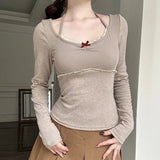 Aesthetic Halter Neck Bow Long Sleeve Tee-Outfit