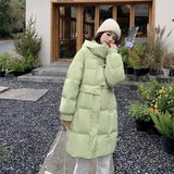 Cororn Buckle Down Jacket Female Long Over The Knee 2024 New Winter Hat With Thick White Duck Down Warm Coat Plus Size-Outfit