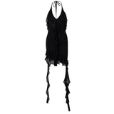 Fongt New Sexy Pure Desire Wind Deep V Hanging Neck Flounce Irregular Slim