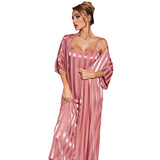 Fongt Pajamas Female Simulation Silk Long Sleeve Advanced Feeling Ice Silk Robe Home Suit-Outfit