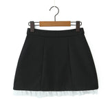 Solid Mini Skirt With Lace Trim-Outfit