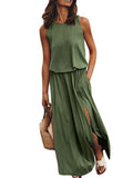Solid Side Slit Long Maxi