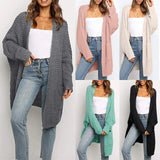 Fongt And Winter Hot Style Lady Solid Color Long Sleeve Pocket Loose Cardigan Knit Sweater