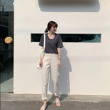 Fongt Waist Jeans Female 2024 New Autumn Thin Model Versatile Show Thin Loose Straight Tube Nine Points Trend White Pants-Outfit