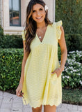 Fongt New Lace Jacquard Hollow-Out V-Neck Dress With Cloth Shorts In Her Pocket-Outfit