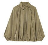 Fongt Women's Explosive Fashion Casual Bubble Sleeve Silk Shirt