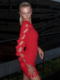 Long Sleeve Bow Cut Out Solid Mini Dress-Outfit