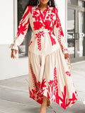 Fongt Women's Summer New Long-Sleeved Print Clip Irregularly Easier Grand African Dress