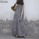 2021 Summer Wide Leg Rompers Women Vintage Plaid Checked Sleeveless Loose Jumpsuits Pants Casual Baggy