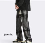 Tie-Dyed Loose Straight Trousers Trendy Trousers Simple Straight Men's Jeans In Spring And Autumn-Outfit