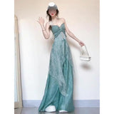 Fongt Tourism Wear Beautiful Small Suit Seaside Vacation Silk Slings Wide Leg Pants Two