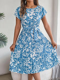 Shooting 2025 Spring And Summer Elegant Flowers Short Sleeves Big Folding Dress Women's