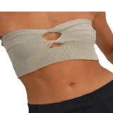 Fongt Women's Solid Color Cross Knit Strapless Vest And Woven Top-Outfit