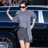 Fongt The Autumn Of 2025, The New Women's Clothing Jennie Is The Same Casual Commuting Long-Sleeved Blouse High-Waisted Loose Shorts