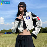 Bomber Woman Varsity Jacket American Racing Long Sleeve Jackets Hip Hop Black Vintage Women's Winter Coats Bombers