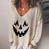 V-neck Long Sleeve Pullover Casual Loose
